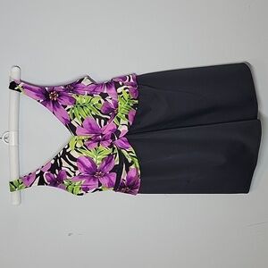 Longitude Plus Size One piece skirted floral swimsuit